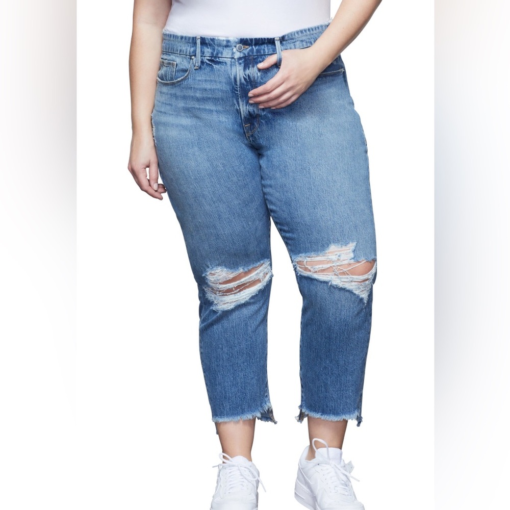 NWT Good American Good Girlfriend Straight Leg Jeans Distressed size 15 Women’s